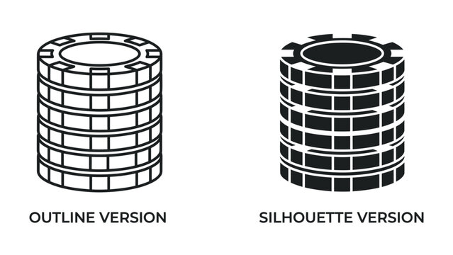 Casino Chips: An outline and silhouette version of stacked casino chips, representing the concept of gambling and risk.
