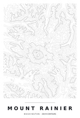 Obraz premium Mount Rainier National Park Contour Map, Black Lines, Editable Vector
