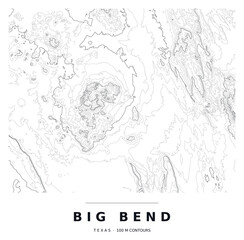 Obraz premium Big Bend National Park Topographic Contour Map, Editable Black Vector