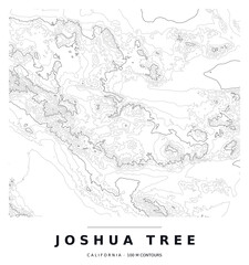Obraz premium Joshua Tree National Park Contour Map, Black Lines, Editable Vector