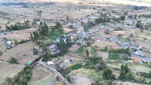 4K Aerial Drone: Destroyed adobe house after an earthquake in Pumpunya, Chongos Alto, Huancayo. Structural collapse in rural Andes, Peru.
