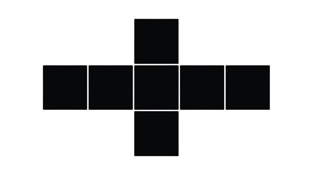 Unfolded hexahedron cube net. Flat 2D geometric template of a 3D box shape.