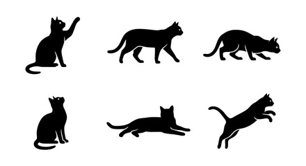 Obraz premium Black Cat Silhouettes: Playful Poses, Vector Icons for Pet Lovers, Animal Graphics