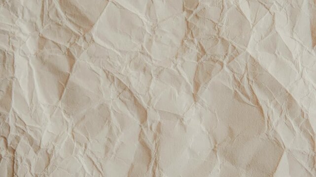 Slow zoom in macro view of crumpled canvas paper showcasing thick texture, folds, and surface detail for artistic or creative backgrounds
