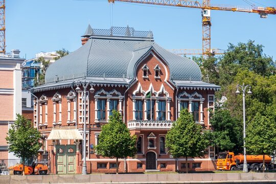 Building of Algeria embassy in Russia, the former Tsvetkov city estate in Prechistenskaya embankment, Moscow. Sunny summer day