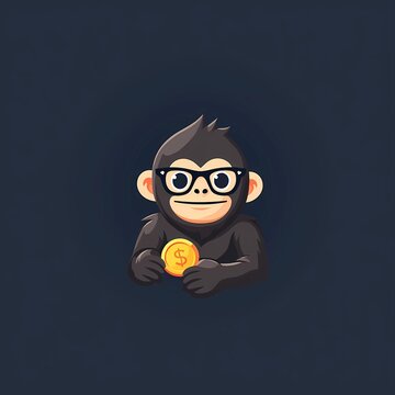 Smart Monkey Mascot Logo Wearing Glasses Holding Dollar Coin