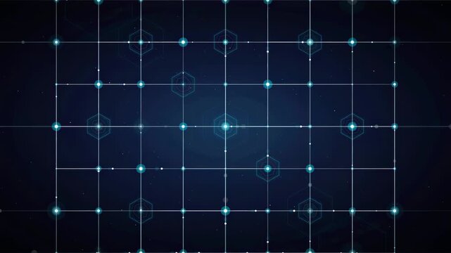 Abstract blue digital grid background with glowing connection points and futuristic network data lines