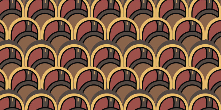 Art Deco seamless pattern with geometric arches, vintage 1920s style background, elegant gold and burgundy wallpaper vector