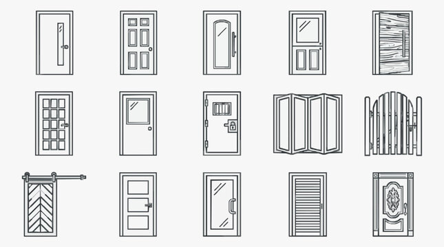 Elegant Collection of 15 Distinct Door Designs in Monochromatic Line Art for Interior Design Inspiration