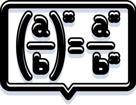 Mathematical formula demonstrating the exponent law for fractions, displaying algebra characters and symbols within a black and white speech bubble, representing education and learning