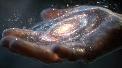 Fototapeta premium Galaxy held in a hand, cosmic energy