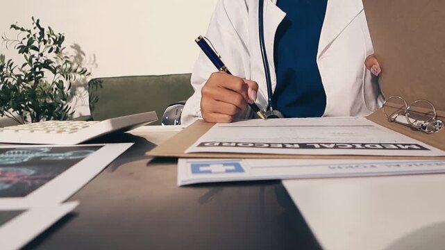 Two asian women doctors discuss meeting doctor's office medical clinic looking x-ray film consulting patient disease. Asian medical lab young women talking together discussing healthcare teamwork