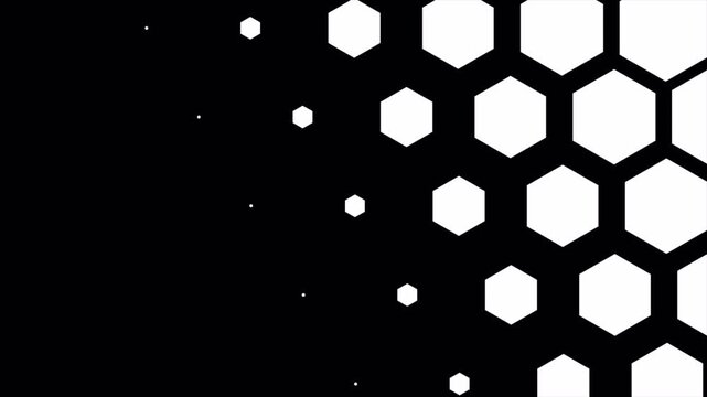 Diagonal Hexagon Wipe Transition, Honeycomb Pattern Reveal, Geometric Hexagonal Scene Change, Black and White Background
