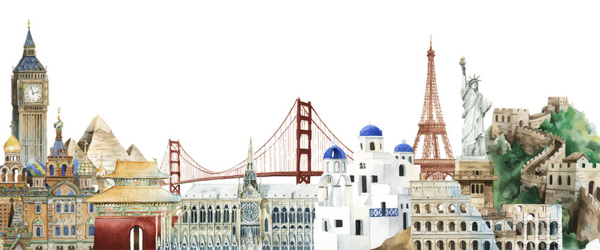 Famous landmark border png, transparent background