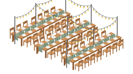 Naklejka premium Garden Party Tables with String Lights AQ