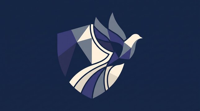 Abstract geometric shield logo design featuring a stylized bird silhouette.