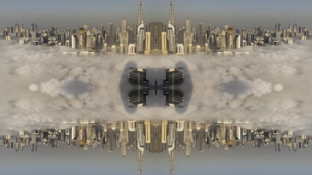 dubai with sea of clouds below the skyline made into abstract pattern