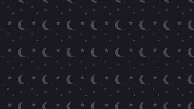 Black crescent moon and stars pattern drifting slowly, lullaby seamless loop background