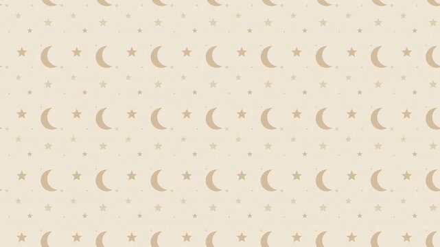 Beige crescent moon and stars pattern drifting slowly, lullaby seamless loop background