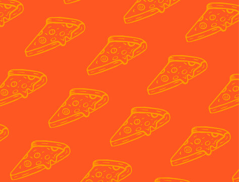 Doodle Pizza Pattern Design. Seamless Deep Dish Illustration. Stuffed Crust Pizza Motif.
