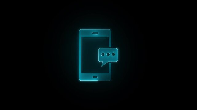 neon chat on smart phone icon animation