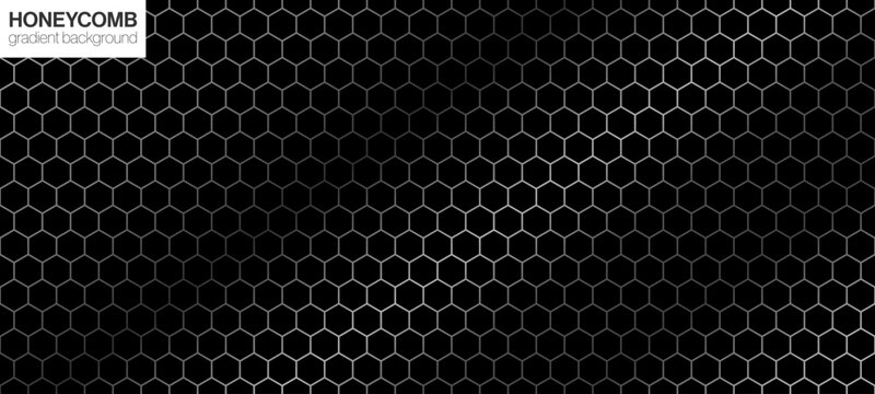 Hexagon fiber mesh seamless pattern. Carbon honeycomb bg with gradient.