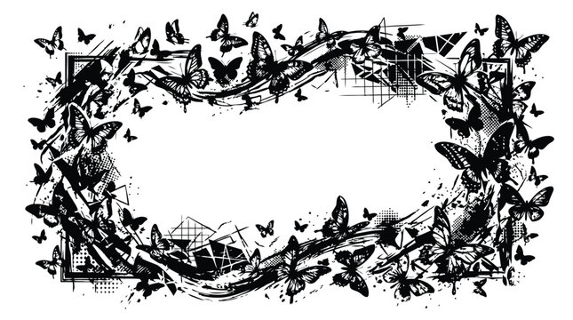 Decorative butterfly borders and corner frames with a grunge distressed ink stamp style design