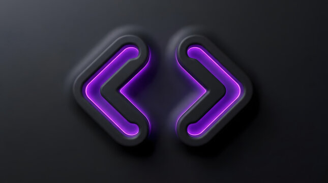 Glowing purple neon code brackets icon