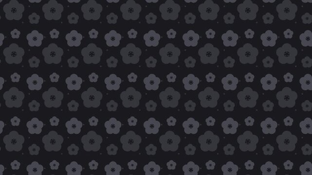 Black japanese ume plum blossom pattern scrolling, traditional seamless loop background