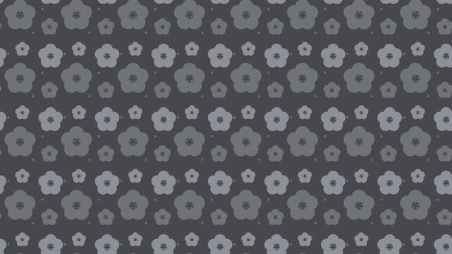 Gray japanese ume plum blossom pattern scrolling, traditional seamless loop background