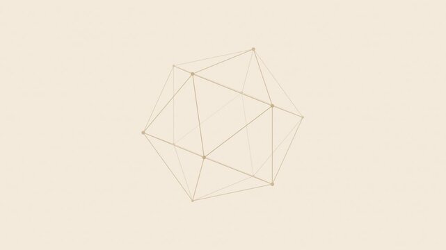 Beige wireframe polyhedron rotating slowly, geometric seamless loop background