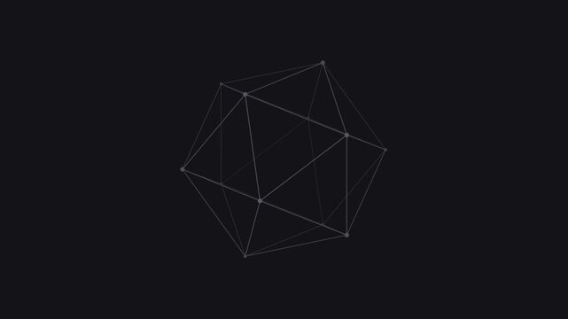 Black wireframe polyhedron rotating slowly, geometric seamless loop background