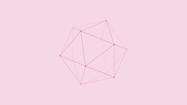 Pink wireframe polyhedron rotating slowly, geometric seamless loop background