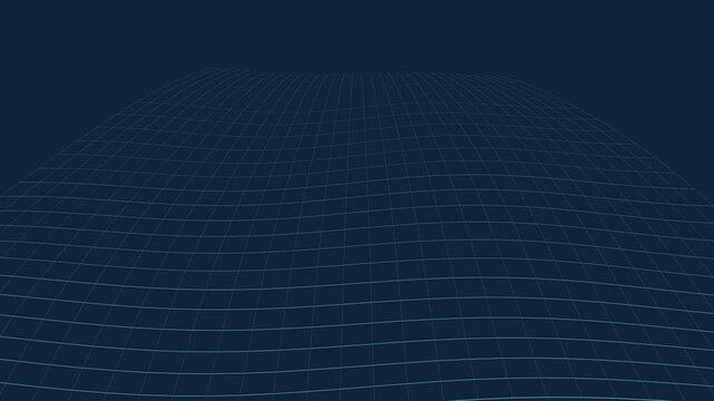 Blue wireframe wave mesh undulating in perspective, tech seamless loop background