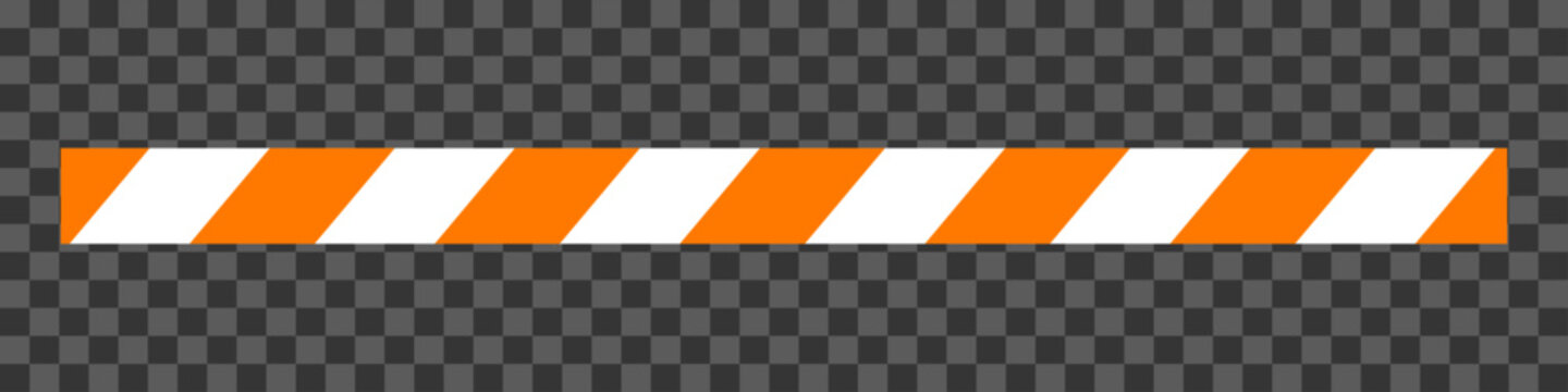 White and orange vector traffic barricade tape with diagonal stripes uses caution, warning, alert and safety purpose isolated on transparent background. Barrier tape ribbon for roads and street.