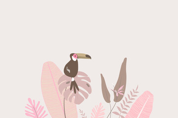 Pink summer tropical bird border, beige design © Rawpixel.com