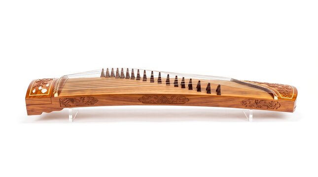 Isolated Chinese Guzheng String Instrument On Pure White Studio Background