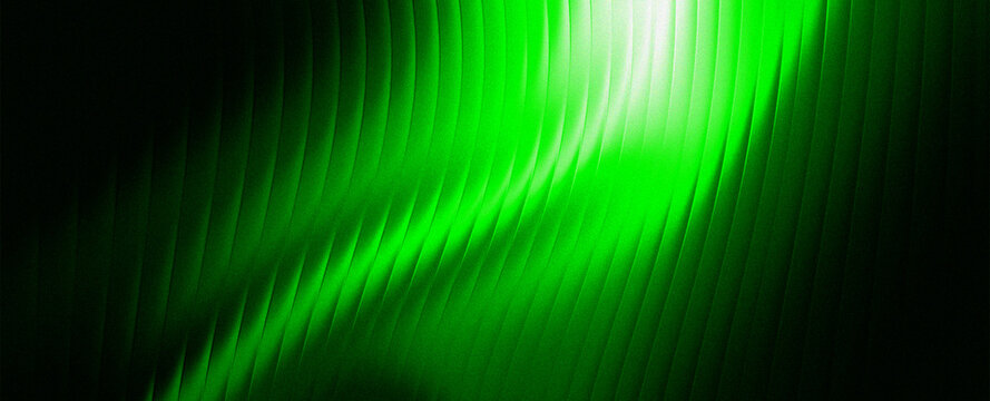 Abstract Neon Green Light Ray Glow, Dark Futuristic Aurora Background. have grain texture design. 