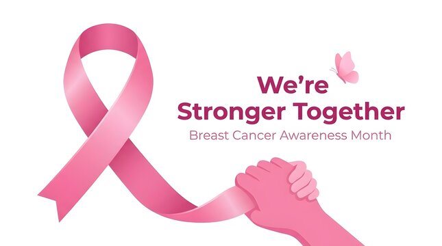 Breast cancer awareness month pink ribbon hands symbolizing strength and support