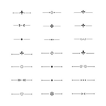 Minimalist black text dividers set on white background with small ornamental line borders