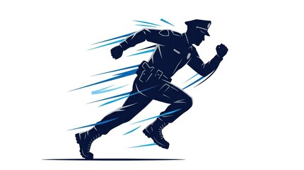 Fototapeta premium Police officer running fast silhouette motion blur action uniform