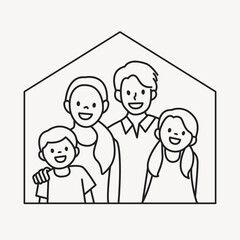 Happy home family line drawing illustration