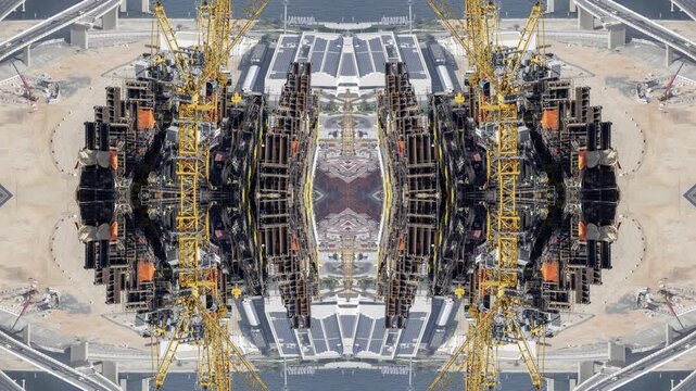 construction of a new skyscraper in dubai made into abstract mirrored pattern
