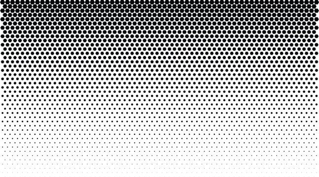 Halftone dot pattern gradient with circular black shapes on a white background, for versatile and textures