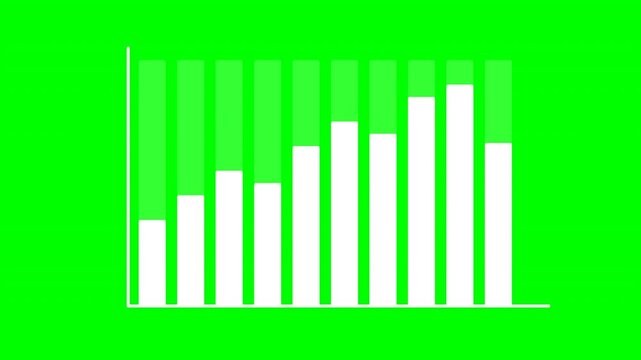 Minimal white vertical bar chart on green screen background 4k