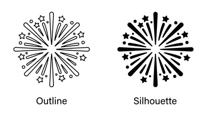 Fireworks Outline and Silhouette: A striking visual pair, one a delicate outline and the other a bold silhouette, both depicting the explosive beauty of fireworks. © Nadim