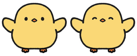 両方の翼をあげるヒヨコのイラストセット © とりあいす