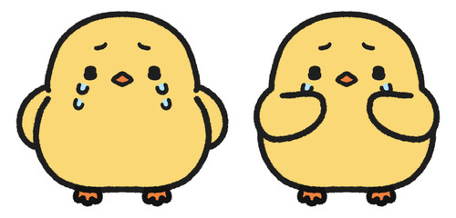 泣いているヒヨコのイラストセット © とりあいす