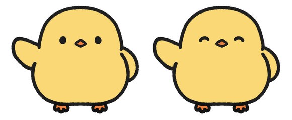 片翼をあげるヒヨコのイラストセット © とりあいす