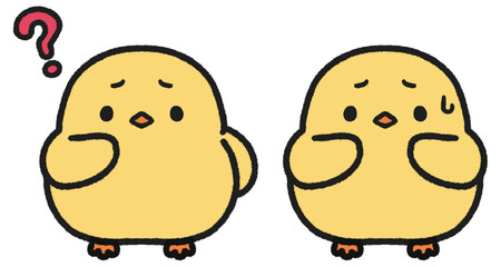 困る、はてなマークを出しているヒヨコのイラストセット © とりあいす